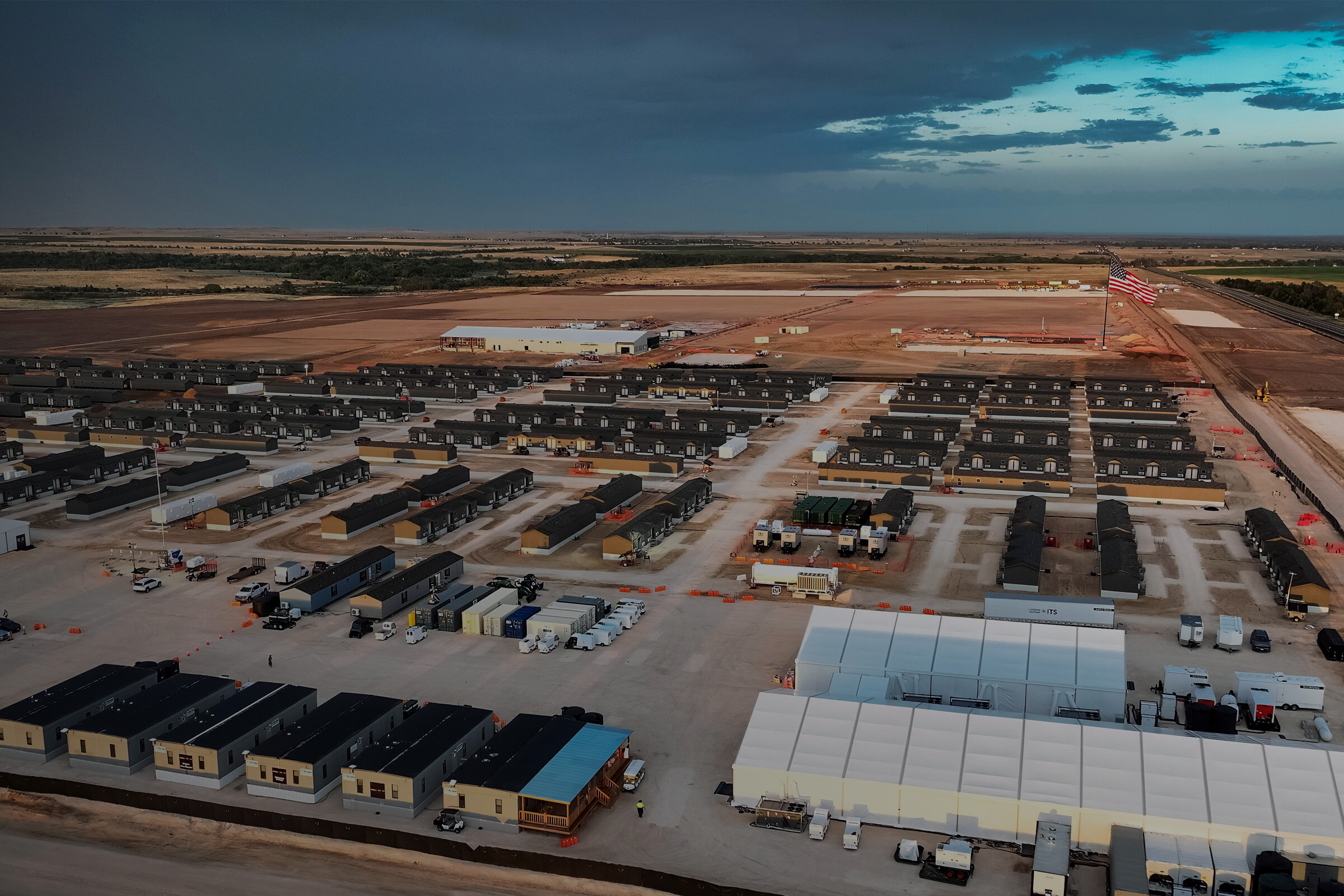 Aerial view of the living quarters at a hyperscale manufacturing center.