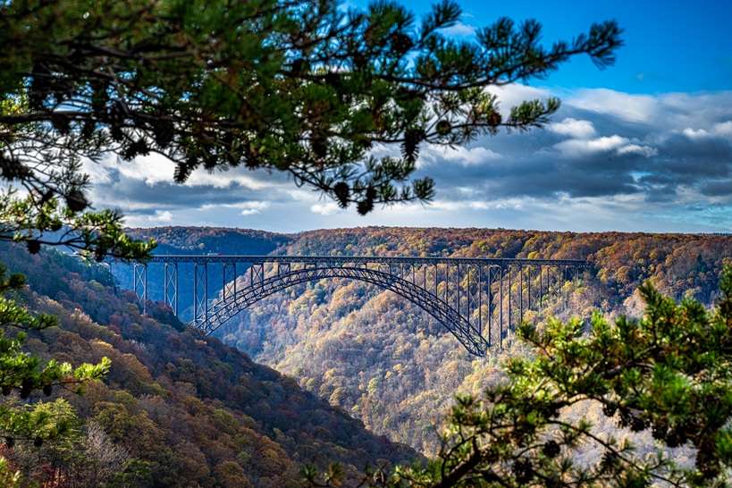 Suspended steel bridge in the New River Gorge.